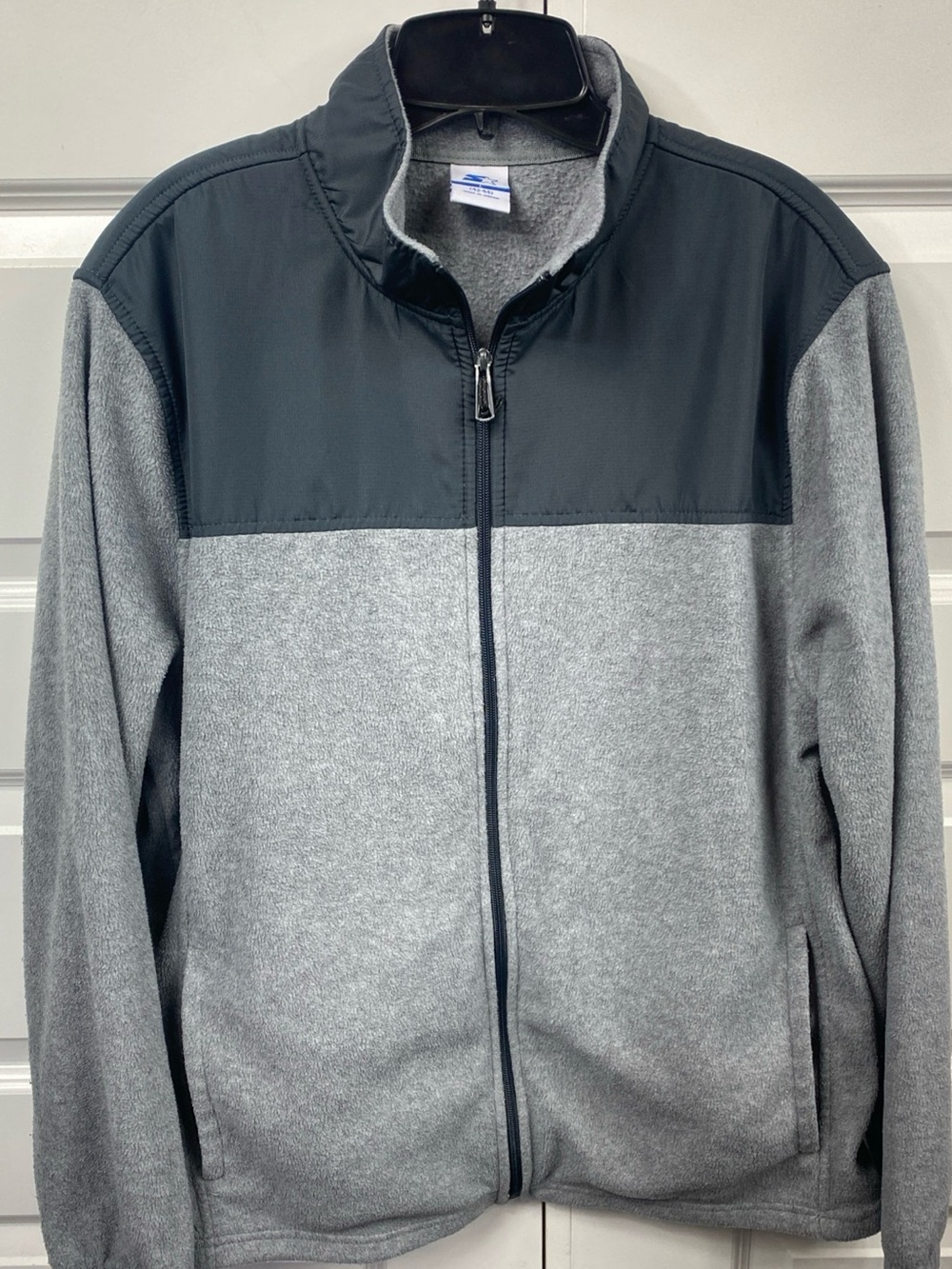 Starter Jacket Men Large Heather Gray Fleece Full Zip Mock Neck Bomber Sweater
